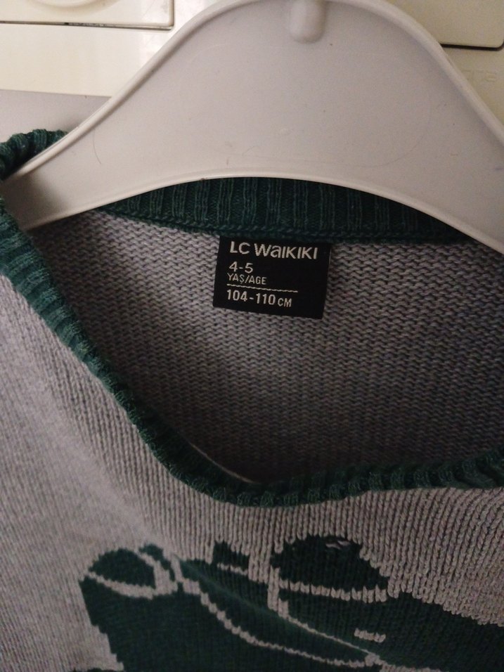 Gri Fil Desenli Triko Erkek Çocuk Kazak - Görsel 3