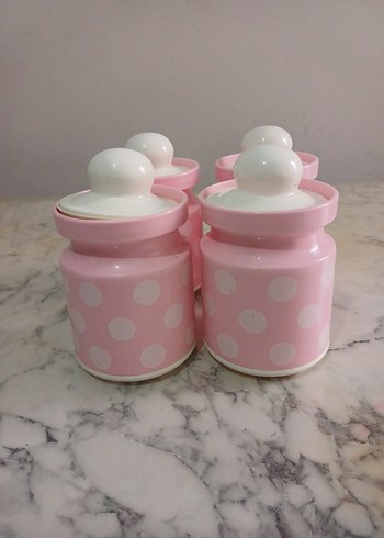 Beden Renk Pembe Puantiyeli Mutfak Kavanoz Seti