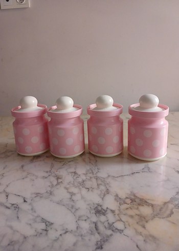 Pembe Puantiyeli Mutfak Kavanoz Seti