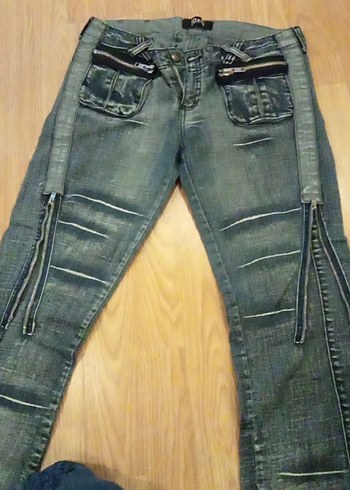 30 Beden gri Renk Gri Fermuarlı Kadın Denim Pantolon