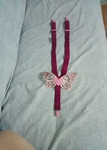 Nakışlı Pembe Kelebekli pantolon askısı - Görsel 5