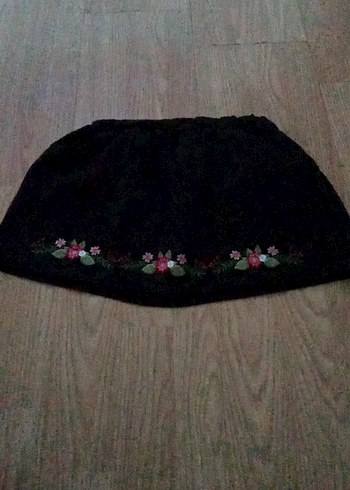 Nakışlı Siyah Penye Mini Etek