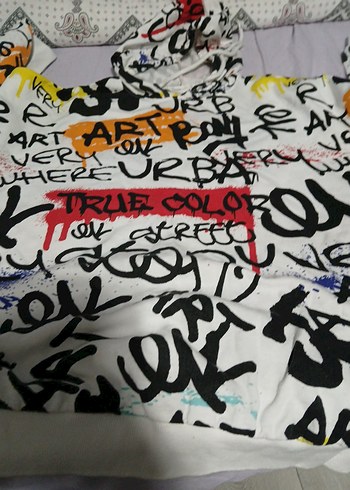 Renkli Baskılı Kapüşonlu Kadın Sweatshirt - Görsel 6