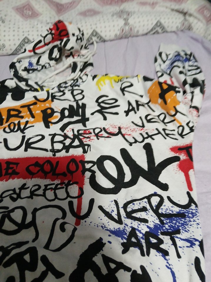 Renkli Baskılı Kapüşonlu Kadın Sweatshirt - Görsel 5