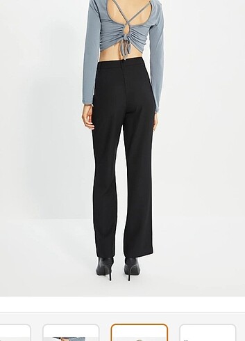 Yüksek Bel Nervür Dikişli Kadın Kumaş Pantolon  - Görsel 3