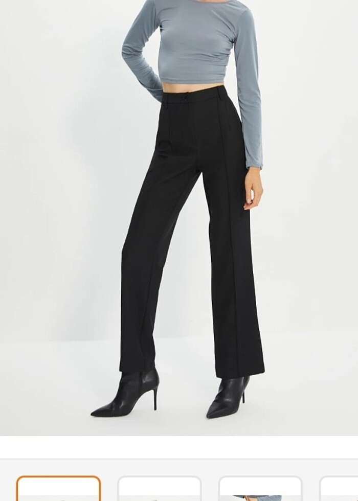 Yüksek Bel Nervür Dikişli Kadın Kumaş Pantolon  - Görsel 2