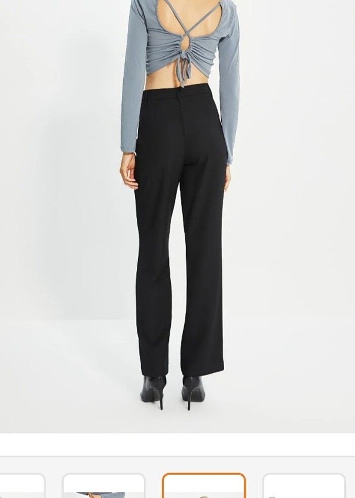 Yüksek Bel Nervür Dikişli Kadın Kumaş Pantolon  - Görsel 3