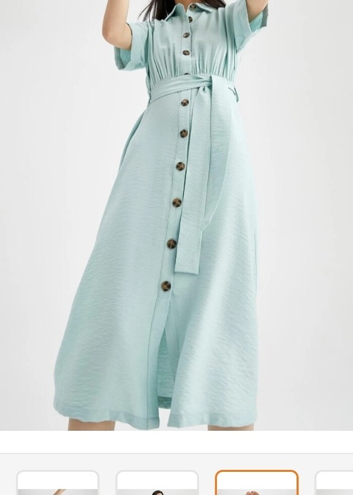 Defacto Keten Görünümlü Kısa Kollu Gömlek Elbise  - Görsel 3