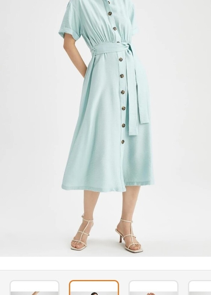 Defacto Keten Görünümlü Kısa Kollu Gömlek Elbise  - Görsel 4