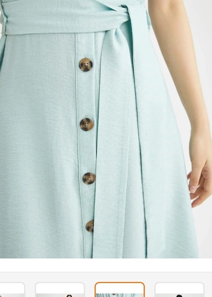 Defacto Keten Görünümlü Kısa Kollu Gömlek Elbise  - Görsel 5