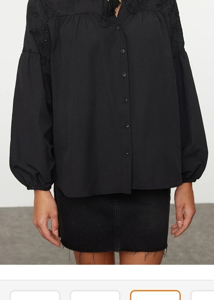 Bağlama detaylı işlemli kadın gömlek  - Görsel 3