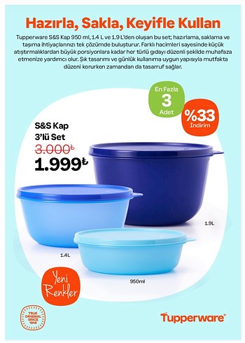 Tupperware Mavi Saklama ve Servis Seti 3lü | Gardrops