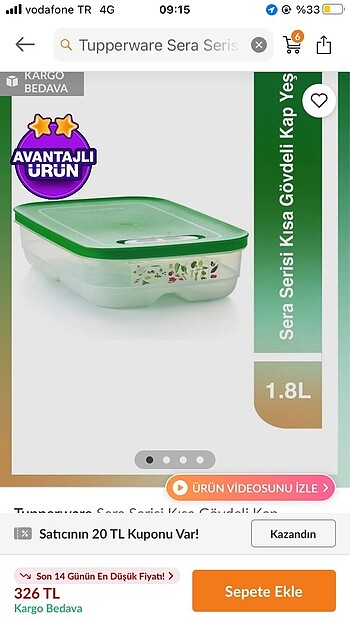 Tupperware sera 1,8 litre