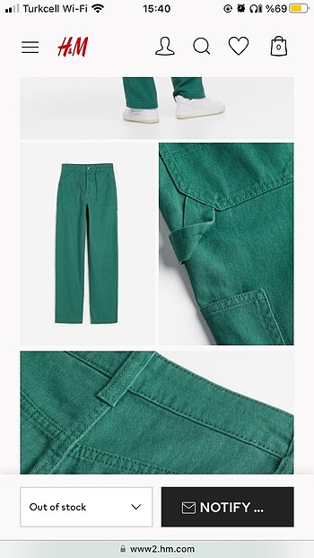 42 Beden yeşil Renk H&M yeşil wide leg jean
