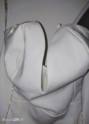Tasarımcı Beyaz straplez midi elbise
