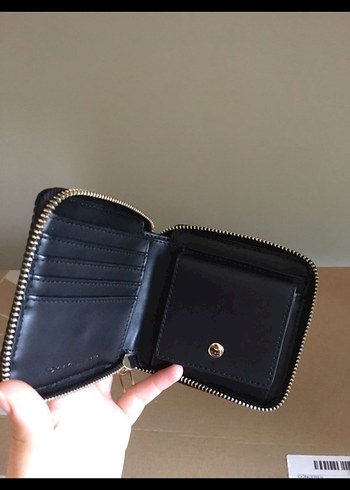 Beden siyah Renk tommy hilfiger Siyah Deri Fermuarlı Kadın Cüzdanı