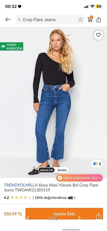 xs Beden siyah Renk Flare jean