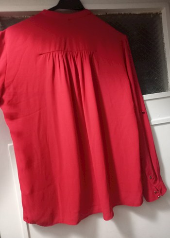 Kırmızı Düğmeli Uzun Kollu Kadın Gömlek - Görsel 6