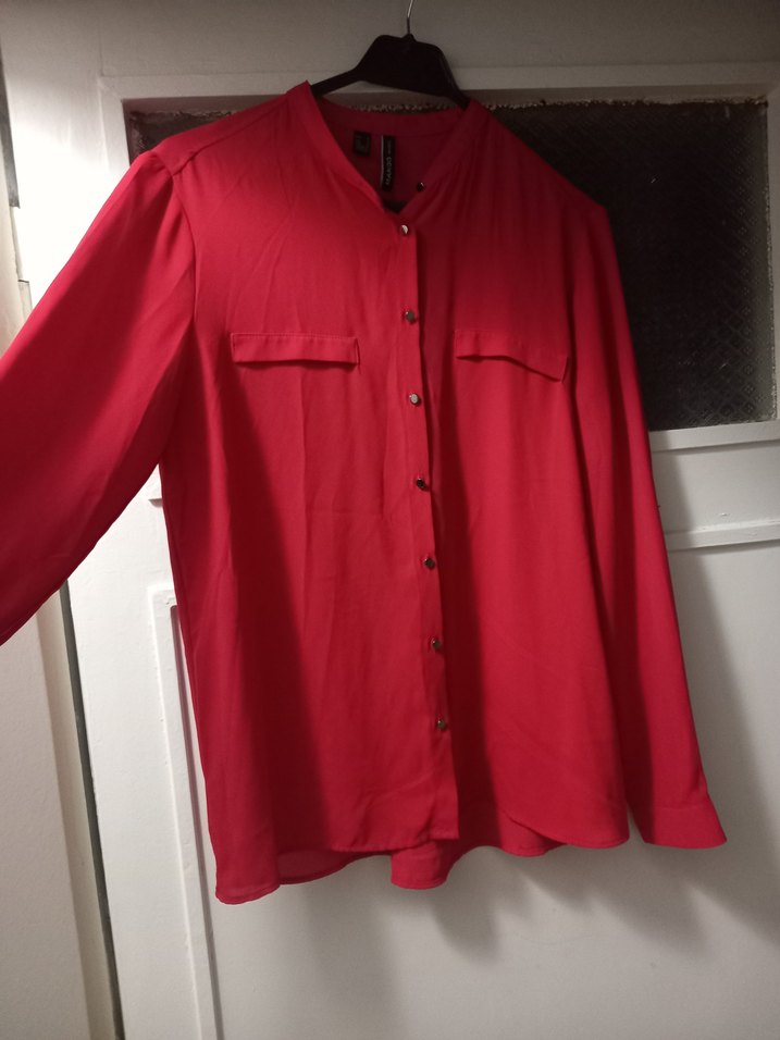 Kırmızı Düğmeli Uzun Kollu Kadın Gömlek - Görsel 2