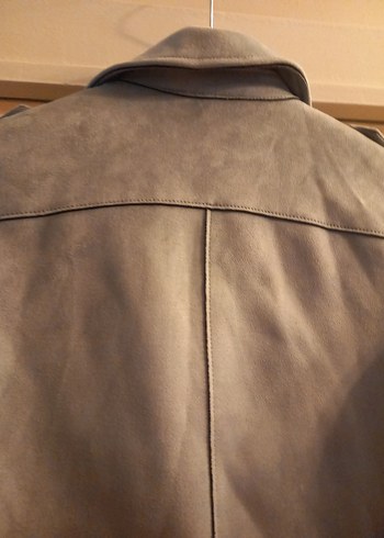 Kadın acik mavi nubuk  Deri Kemerli Kısa Ceket - Görsel 7