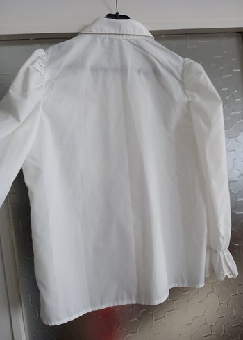 Düğmeli Beyaz Nakışlı Keten Kadın Gömlek - Görsel 5