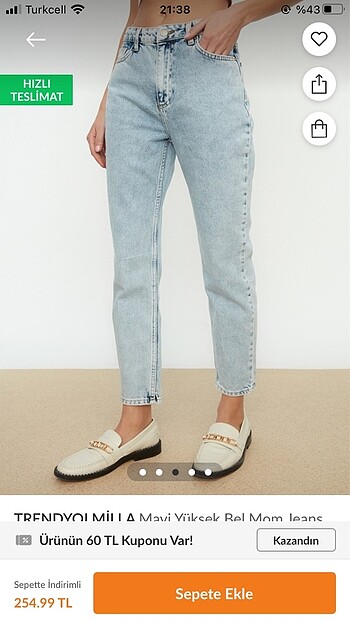 Trendyolmilla mavi yüksek bel mom jeans