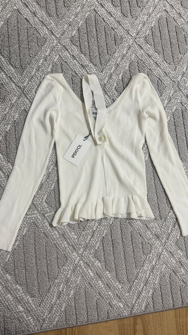 IPEKYOL Beyaz Basic kadın triko bluz - Görsel 2