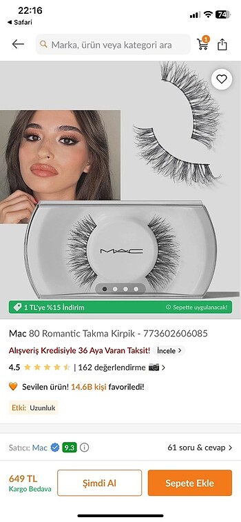 Beden Mac takma kirpik
