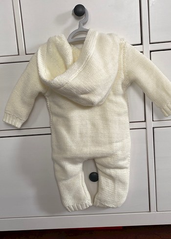 Beyaz Örgü Bebek Tulumu Kapüşonlu - Görsel 3