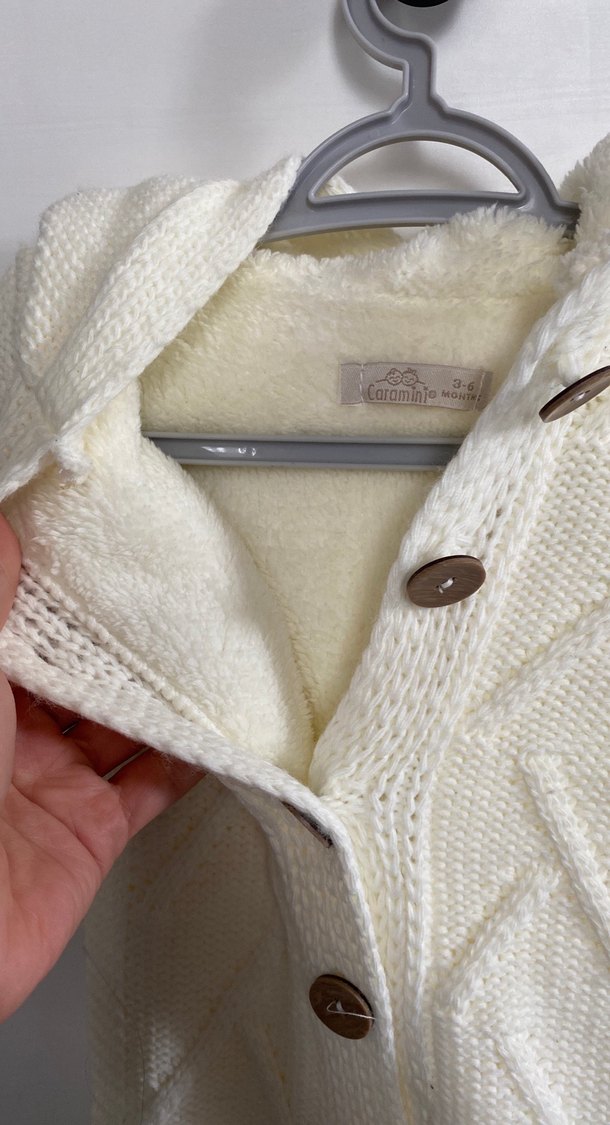 Beyaz Örgü Bebek Tulumu Kapüşonlu - Görsel 2