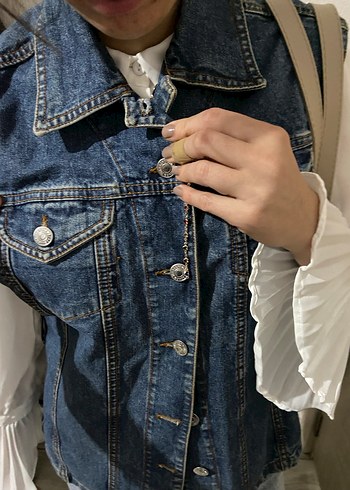 s Beden mavi Renk Düğmeli Mavi Denim Yelek