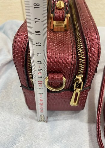 Bordo Deri Yılan Desenli Kadın Çanta - Görsel 6