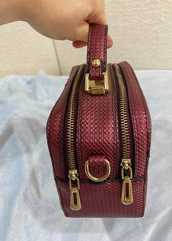 Bordo Deri Yılan Desenli Kadın Çanta - Görsel 3