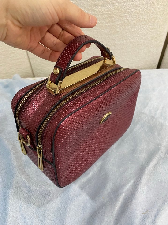 Bordo Deri Yılan Desenli Kadın Çanta - Görsel 2