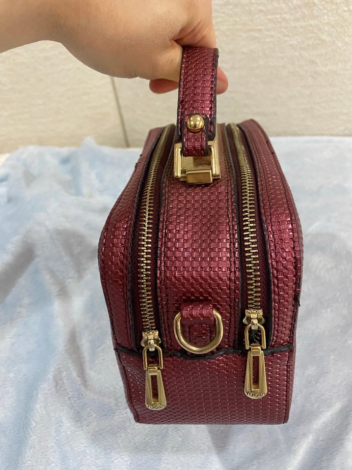 Bordo Deri Yılan Desenli Kadın Çanta - Görsel 3