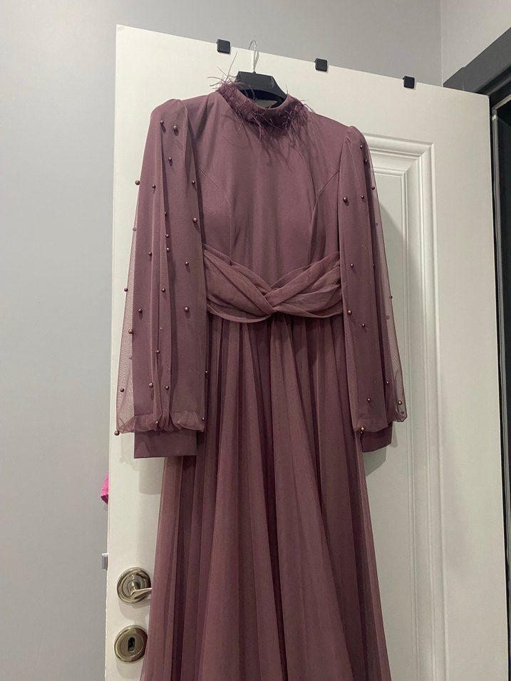 Kadın Mor Uzun Abiye Elbise - Görsel 4