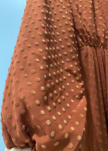 Kiremit Uzun Pileli Bohem Elbise - Görsel 3