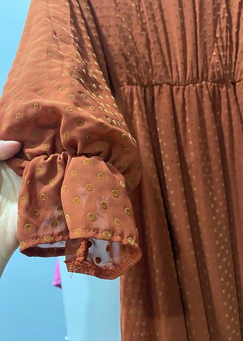 Kiremit Uzun Pileli Bohem Elbise - Görsel 2