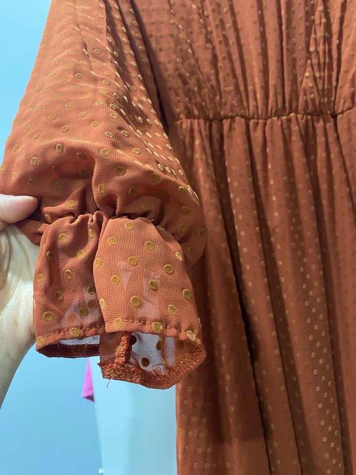 Kiremit Uzun Pileli Bohem Elbise - Görsel 2