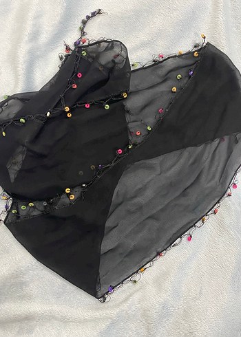 Boncuk Detaylı Siyah Kadın Şal - Görsel 2