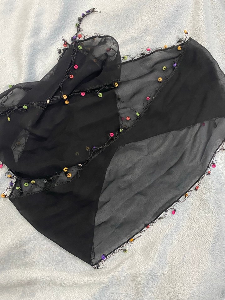 Boncuk Detaylı Siyah Kadın Şal - Görsel 2