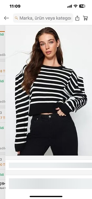 Trendyol çizgili crop kazak