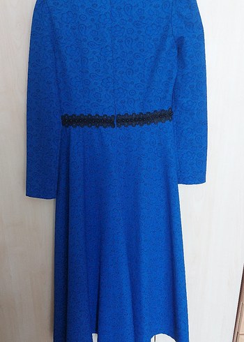 Uzun Kollu Kemer Detaylı Mavi Uzun Elbise - Görsel 3