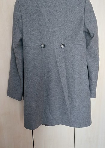 Gri Düğmeli Midi Boy Kadın Kaban - Görsel 3