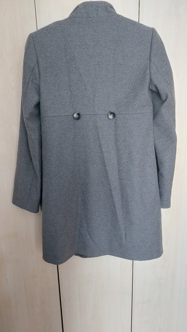 Gri Düğmeli Midi Boy Kadın Kaban - Görsel 3