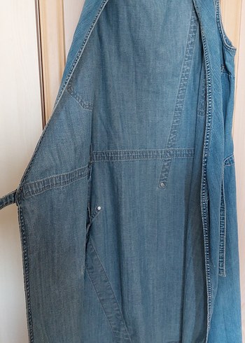 Mavi Kot Midi Elbise - Görsel 2