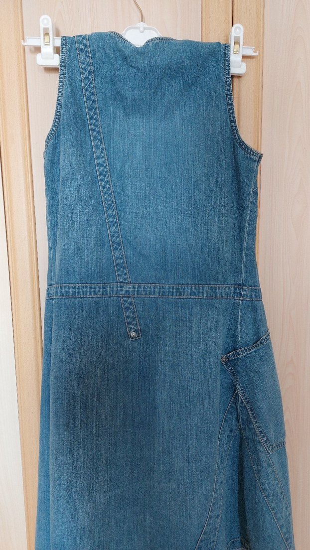 Mavi Kot Midi Elbise - Görsel 4