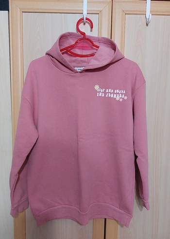 Pembe Kapüşonlu Rahat Kesim Sweatshirt