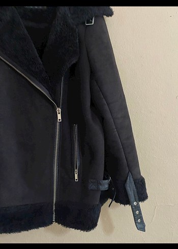 Zara Siyah Süet Kürklü Biker Ceket