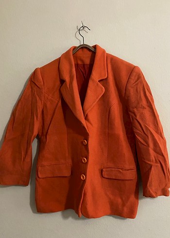 38 Beden Turuncu Keten Düğmeli Kadın Blazer